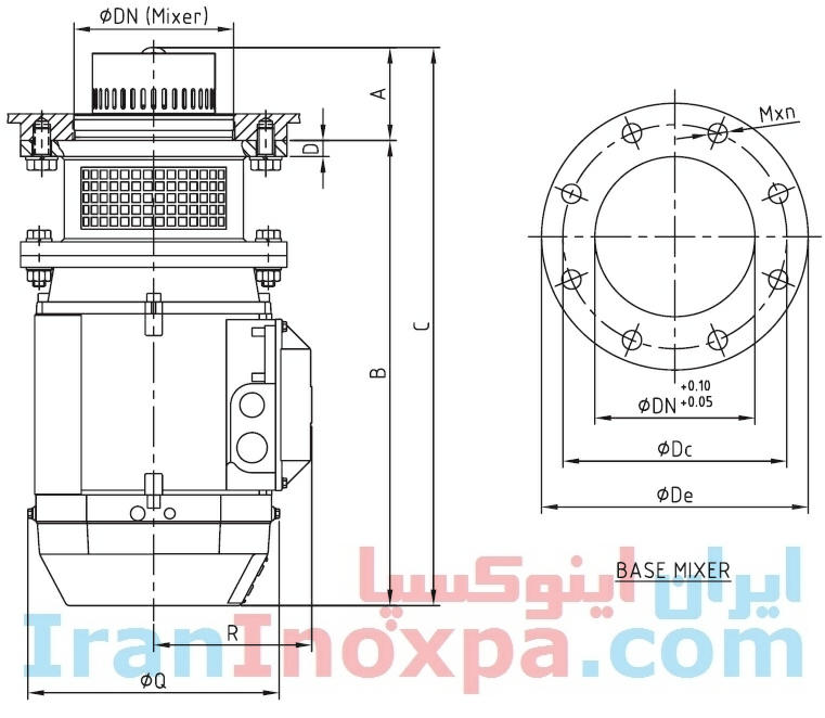 ابعاد کلی میکسر های ME-6100 اینوکسپا inoxpa